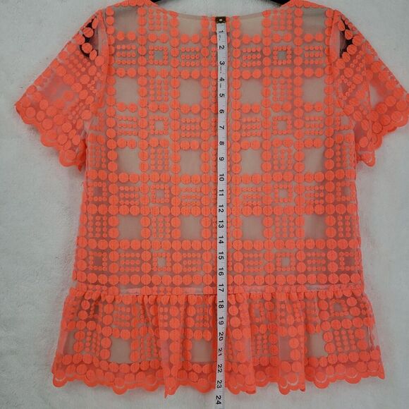 Leifsdottir Anthropologie Blouse Womens 8 Sheer Peplum Mesh Short Sleeve Top - Picture 6 of 11